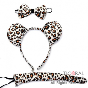 SET LEOPARDO BLANCO VINCHA MO�O Y COLA x 1